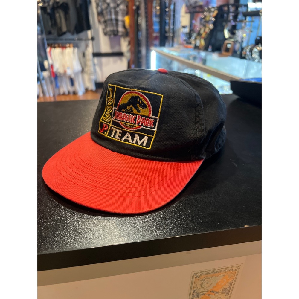 Vintage 1993 Jurassic Park P. Team Snapback Hat Black Red Movie Promo Cap